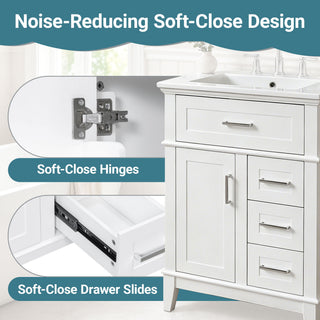 Modern Bathroom Vanity With Sink, Flip Drawer & 3 Drawers, Soft Close Hinges, Adjustable Shelf