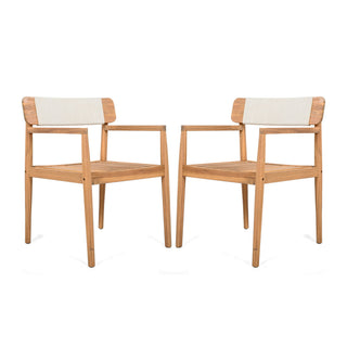 Creative Braided Acacia Wood Outdoor Dining Table And Chairs With Armrests (Set of 2) - Teak / White
