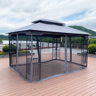 Patio Gazebo Tent With Ventilated Double Roof And Mosquito Net For Backyard Or Garden