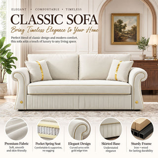 Sofa With Rolled Arms, 3 Seater Couch, Living Room Accent