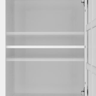Storage Cabinet, Freestanding Curio Cabinet With Grid Doors & Drawer, Pantry Display Cabinet For Kitchen