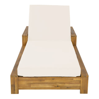 Chaise Lounge Set With 3 Position Adjustable Backrest, 2 Fold Cushion, Outdoor Recliner For Patio - Cream / Teak