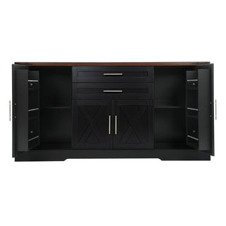 Barn Door Storage Cabinet With 2 Drawers & Door Rack, Adjustable Shelves