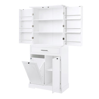 Freestanding Bathroom Storage Cabinet With Doors, Drawers, And Tilt Out Laundry Hamper - White