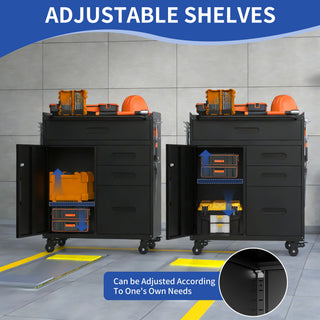 Rolling Tool Cabinet Heavy Duty Garage Storage With Lockable Doors & Drawers