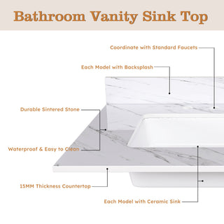 Bianco Carrara Venato Elegant Marble Vanity Top, Bathroom Vanity With Undermount Sink, Sintered Stone