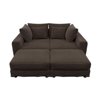 Deep Seat Convertible Sofa With Soft Pillows And Ottomans