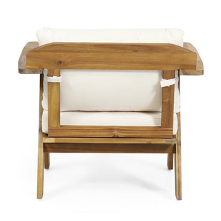 Outdoor Acacia Wood Club Chairs With Cushions (Set of 2) - Teak / Beige