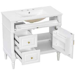 Freestanding Bathroom Vanity With Sink, Adjustable Shelf, Flip Drawer