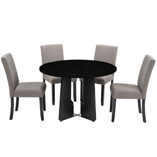 5 Piece Round Dining Table Set, Modern Table And 4 Upholstered Chairs For Dining Room