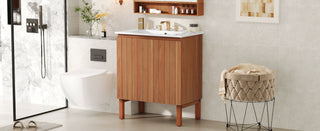 Bathroom Vanity With Sink, Minimalist Design, 45 Degrees Free Handle Doors - Antique Natural