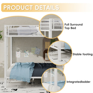 Bunk Bed For Kids, Convertible Frame With Ladders & Guardrail