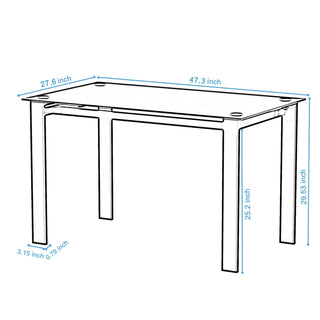 Modern 5 Piece Dining Table Set With Glass Top And Chairs - Black