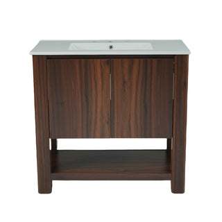 Modern Bathroom Vanity With Rectangle Ceramic Sink, Soft Closing Doors