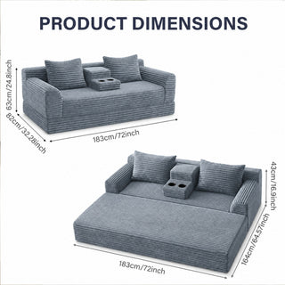 Soft Striped Convertible Sofa Bed, Dual Use Lounge Couch With Cup Holders And Pillows