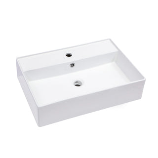 Modern Ceramic Rectangular Wall Mounted Bathroom Sink With Faucet Hole & Overflow