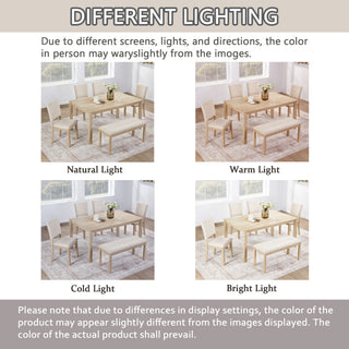 6 Piece Dining Table Set With Bench - Beige / Light Oak