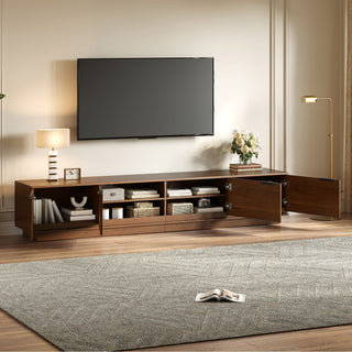 TV Stand, Entertainment Center With Fluted Door & Cable Management, Soft Closing Hinges - Walnut