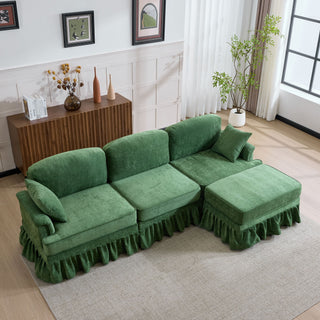 Cloud Sofa With Removable Ruffled Skirt With Ottoman And Flared Arms
