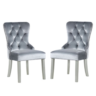 Upholstered Wingback Dining Chair (Set of 2) - Dark Gray / Silver