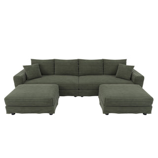 Convertible Deep Seat Sofa With Soft Pillows And Ottomans