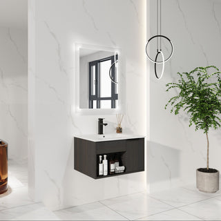 Wall Mounted Floating Bathroom Vanity With Open Shelf & Soft Close Door