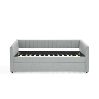 Upholstered Daybed With Trundle With Vertical Stripes