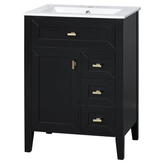 Bathroom Vanity With Sink, 3 Drawers & Cabinet With 2 Tier Door Storage Rack, Soft Close Doors & Drawers