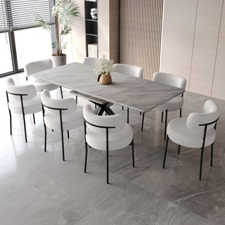 Extendable Dining Table Set With Curved Backrest Upholstered Chairs