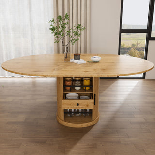 Extendable Oval Dining Table With 2 Tier Storage - Oak