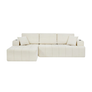 L - Shaped Sectional Sofa With Cup Holders & Side Pockets