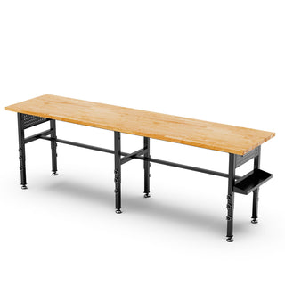 Adjustable Workbench, Side Pegboard, 4 Height Settings, Power Outlet, Storage Box, Wheels Or Leveling Feet - Black