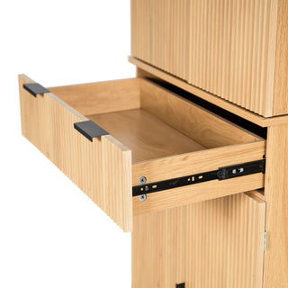 Fluted Kitchen Pantry Cabinet With 3 Keyboard Drawers & 6 Door Shelves Adjustable