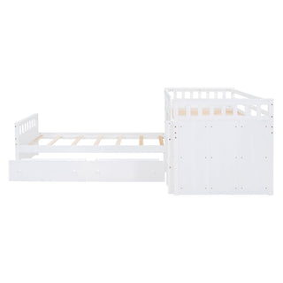 Loft Platform Bed With 7 Drawers And Full Guardrails, Modern L Shaped Space Savin
