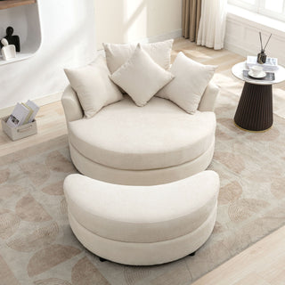 360° Swivel Accent Barrel Chair With Storage Ottoman & 4 Pillows, Modern Leisure Chair Round Accent For Living Room