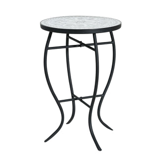 Outdoor Round Side Table With Mosaic Style Top And Curved Iron Legs