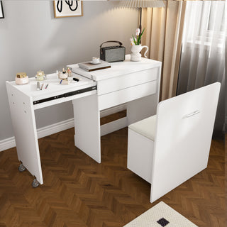 Folding Desk With Mirror And Storage Stol For Bedroom