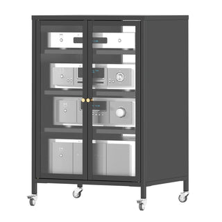 Media Storage Cabinet With Wheels, 4 Adjustable Glass Shelves & Door, Heavy-Duty - Black