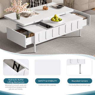 Lift Top Coffee Table With 2 Drawers With Hidden Storage Compartment For Living Room