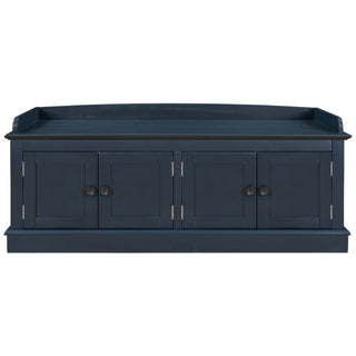 Storage Bench With 4 Doors And Adjustable Shelves, Shoe Bench With Removable Cushion For Living Room, Entryway