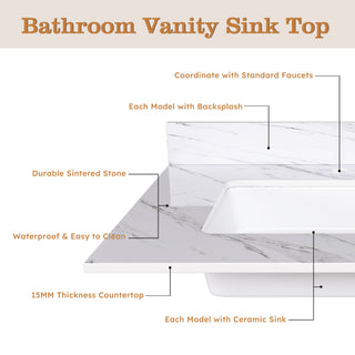 Bianco Carrara Venato Elegant Marble Vanity Top, Bathroom Vanity With Undermount Sink, Sintered Stone