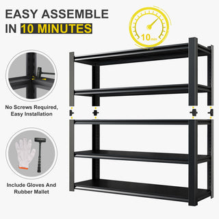 Shelves With 5 Removable Dividers, Durable For Garage - Black