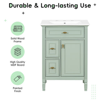 Modern Bathroom Vanity With Sink, Flip Drawer, 2 Drawers, Adjustable Shelf