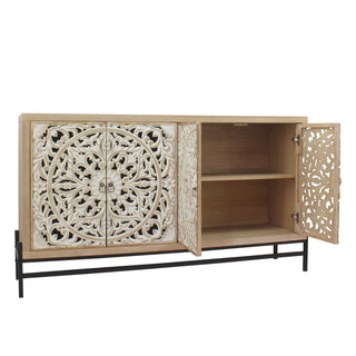 Carved 4 Door Cabinet, Storage Sideboard For Living Room - Multi