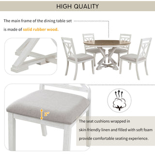 Dining Set With Extendable Round Table And 4 Upholstered Chairs