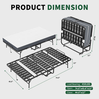 Twin Wide Folding Bed For Tall People, Extra Long & Wide Rollaway With Memory Foam, Heavy-Duty - Black
