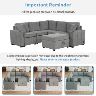 Sectional Sofa Convertible Pull-Out Sofa Bed With A Movable Storage Ottoman For Living Room