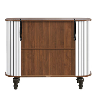 Fluted Liquor & Coffee Bar Cabinet With 6 Wine Racks And 3 Glass Holders