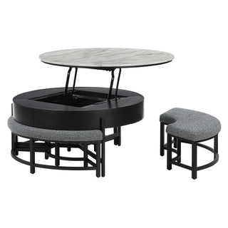 Rounded Storage Coffee Table With 3 Stools