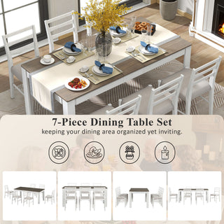 7 Piece Dining Set With Extendable Table, 2 Drawers & 6 Upholstered Chairs